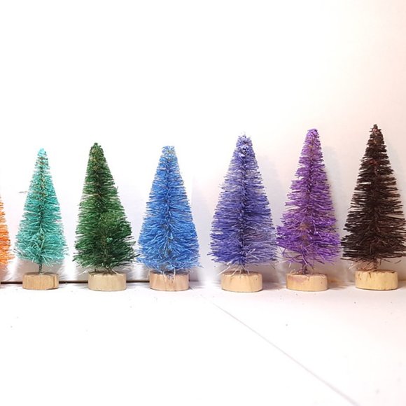 11 Gem Assorted Colors Mini Sisal Bottle Brush Trees Lot Xmas Christmas - Picture 2 of 3